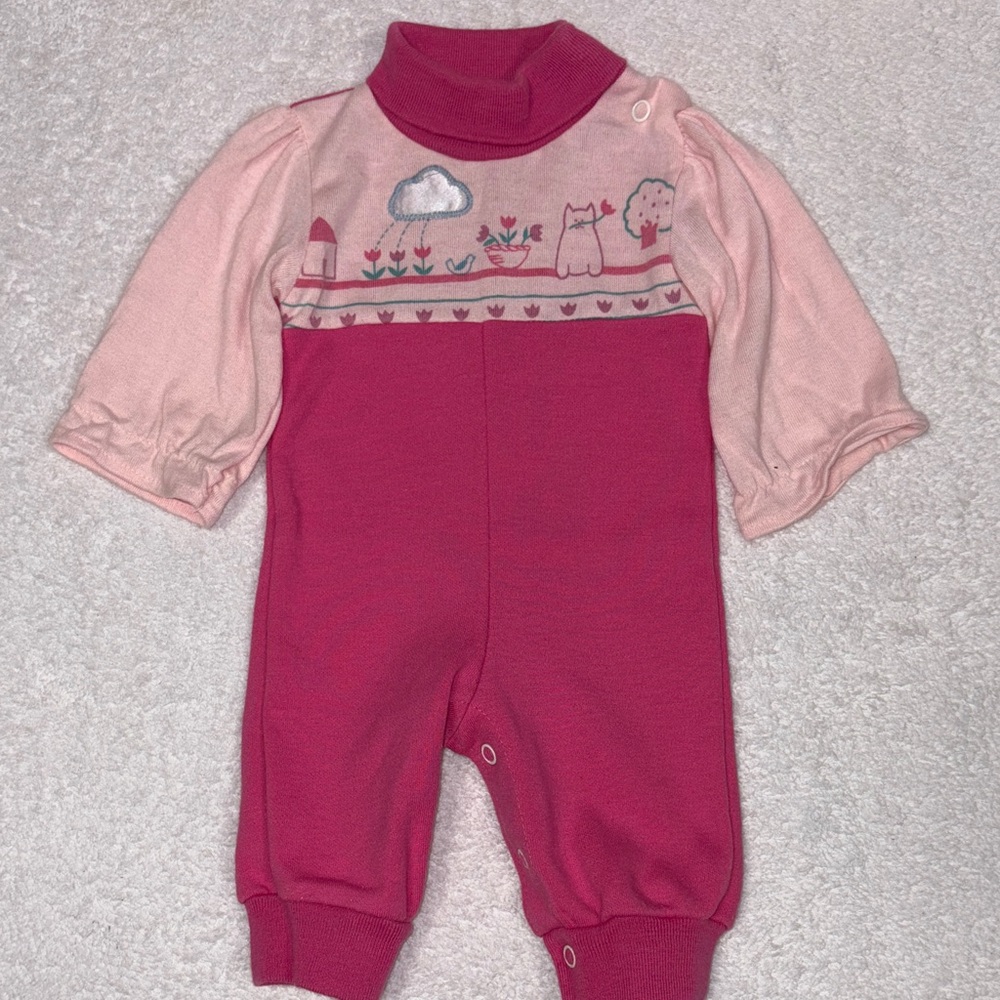 Vintage Healthtex Pink kitty cat turtle next one piece 3m